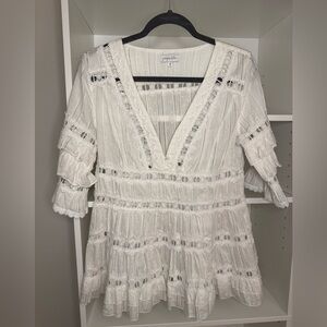 Juniper Blue White Eyelet V-Neck Blouse